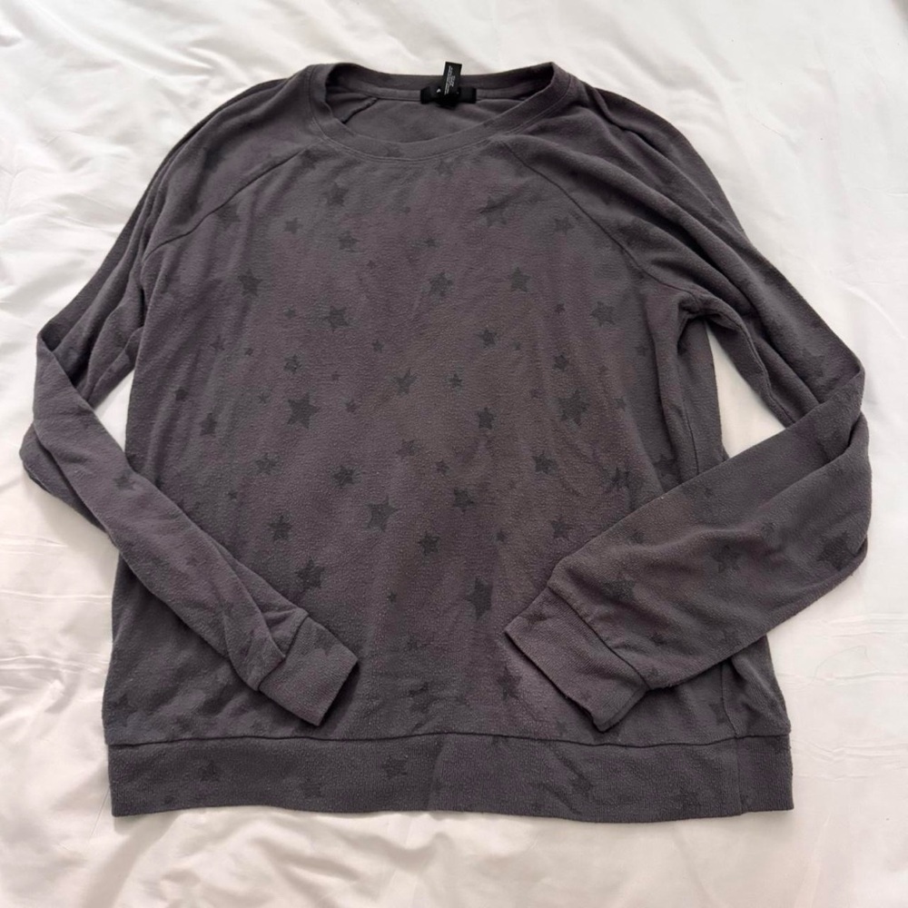 AQUA Grey Star Crewneck